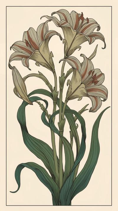 Art Nouveau Lilies With Flowing Lines
