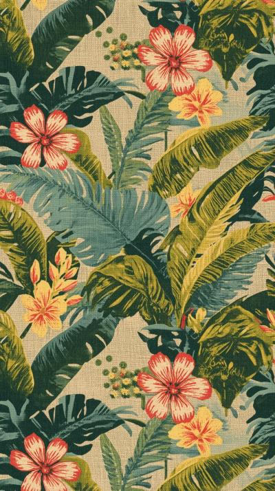 Feed Sack FloRetro Tropical Banana Leavesral Repea