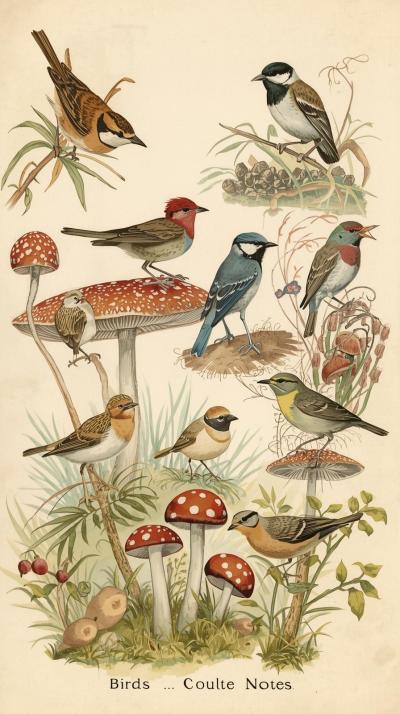 Bird Guide IllMushroom Field Notes Sketchustration