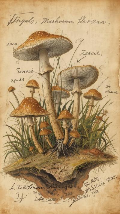 Mushroom Field Notes Sketch
