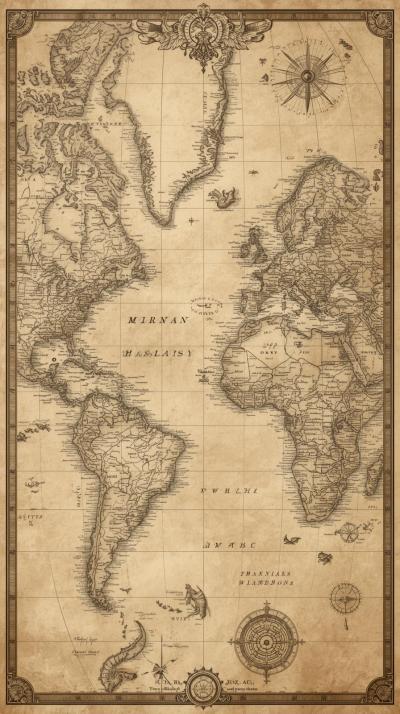 Antique World Map Sepia