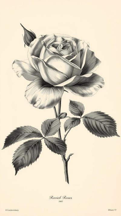Botanical Rose Plate Engraving