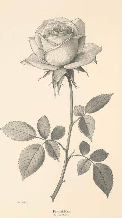 Botanical Rose Plate Engraving