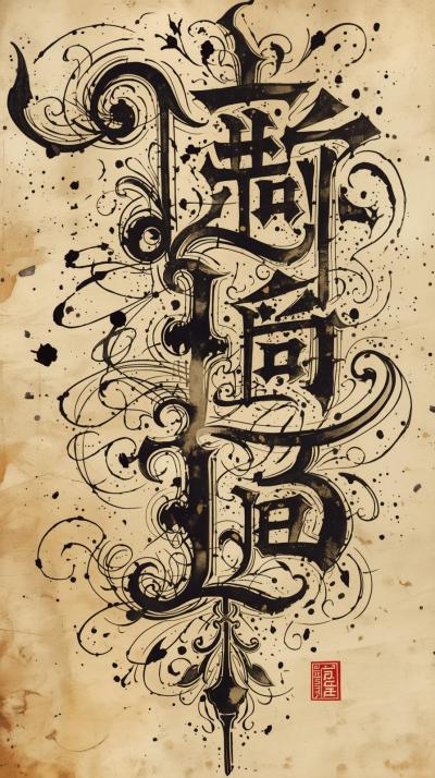 Calligraphy FInk Splatters And Nib Markslourishes