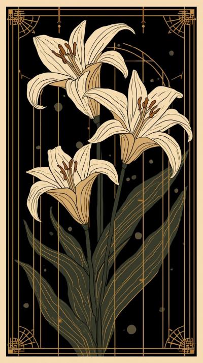 Art Deco GolArt Nouveau Lilies With Flowing Linesd