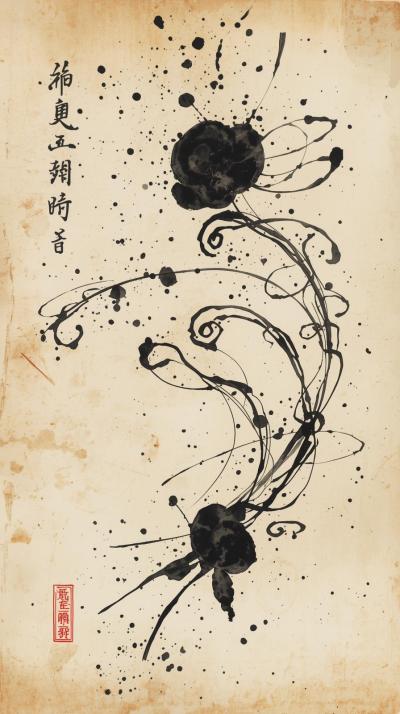 Calligraphy FInk Splatters And Nib Markslourishes