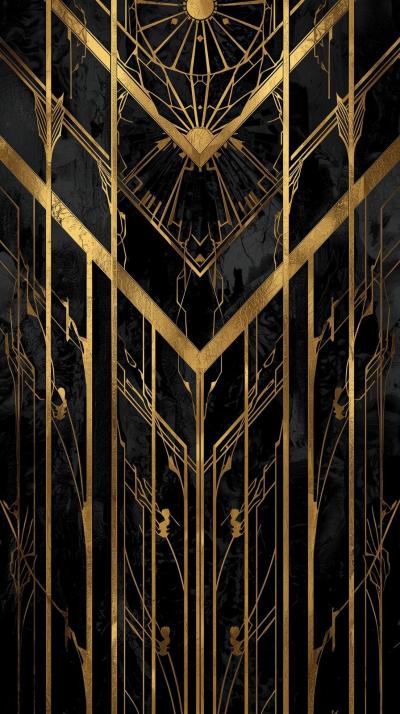 Art Deco Gold Geometrics On Ebony