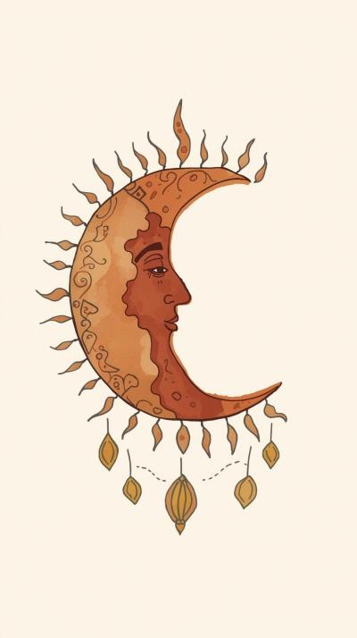 Boho Sun And Moon Illustration With Warm Earthy To