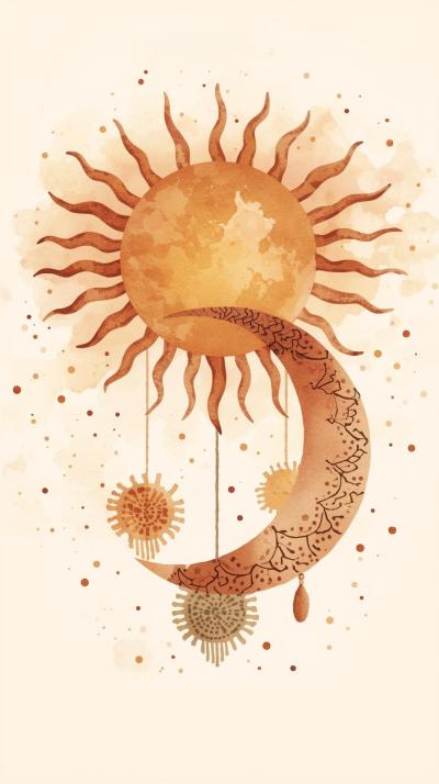 Boho Sun And Moon Illustration With Warm Earthy To