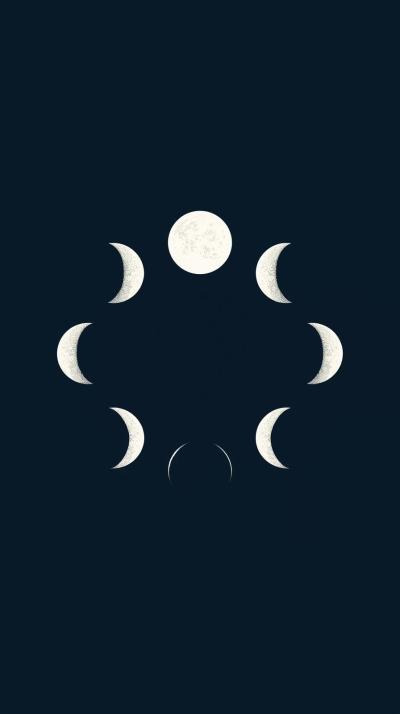 Cosmic Moon Phases In White On Dark Navy