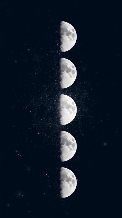 Cosmic Moon Phases In White On Dark Navy