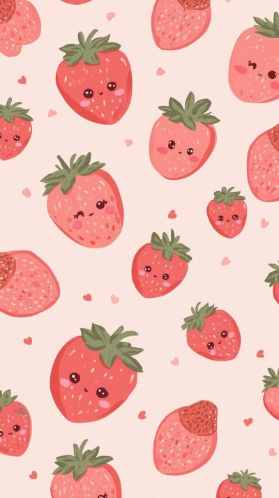 Cute Strawberries Pastel Kawaii Wallpaper