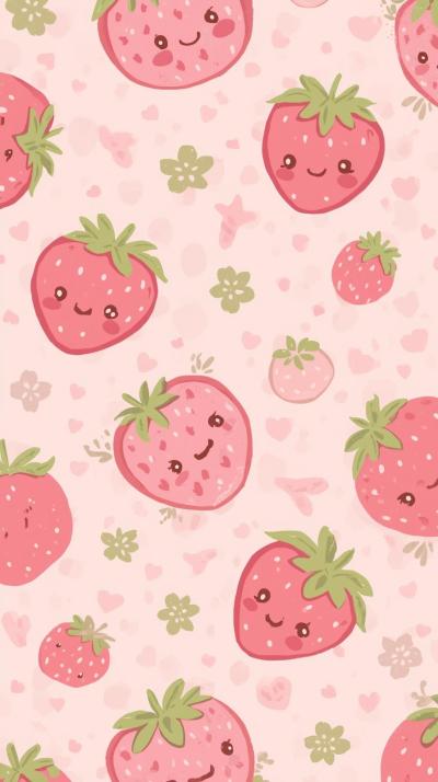 Cute Strawberries Pastel Kawaii Wallpaper