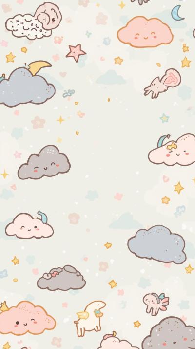 Cute Kawaii Clouds Stars And Pastel Doodles On A S