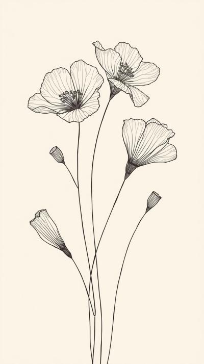 Elegant Floral Line Art On A Neutral Beige Backgro