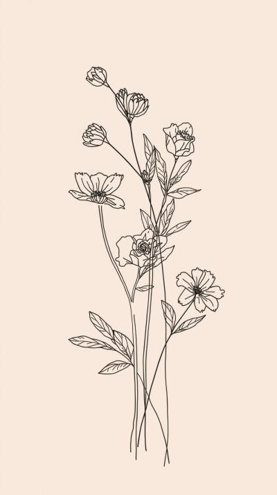 Elegant Floral Line Art On A Neutral Beige Backgro