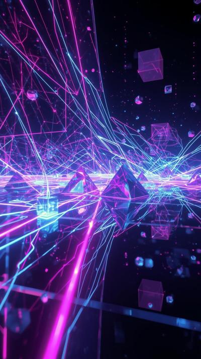 Futuristic Hologram Lines With Floating Geometric