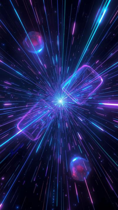 Futuristic Hologram Lines With Floating Geometric