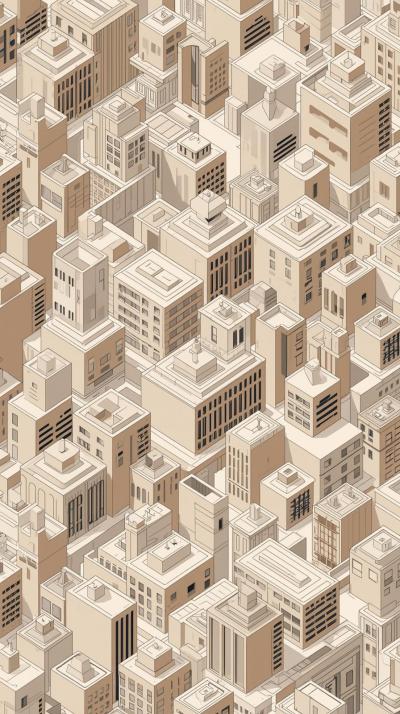 Isometric Geometric Cityscape Pattern In Muted Ear