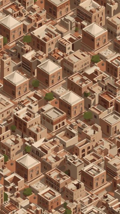 Isometric Geometric Cityscape Pattern In Muted Ear