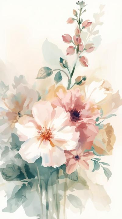 Light Watercolor Floral Bouquet Wallpaper