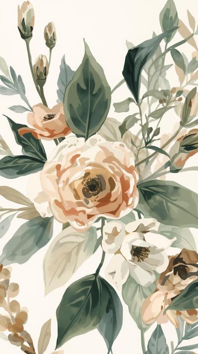 Light Watercolor Floral Bouquet Wallpaper