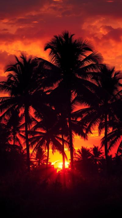 Orange Tropical Sunset With Palm Silhouettes