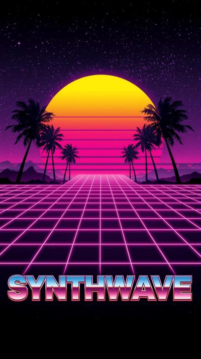 Retro   S Synthwave Grid With Neon Horizon Palm Si
