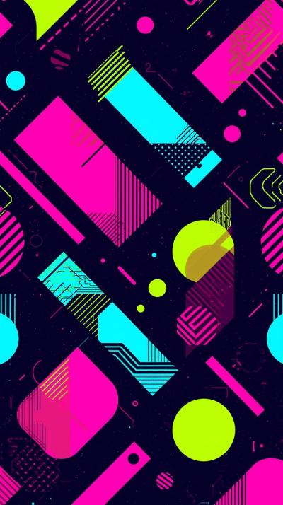 Retro   S Pattern With Geometric Neon Shapes