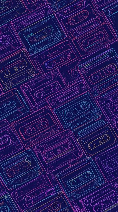 Retro Cassette Tape Pattern With Neon Accents