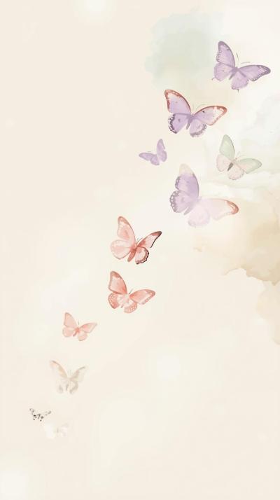 Soft Aesthetic Butterflies On A Cream Pastel Backg