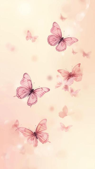 Soft Aesthetic Butterflies On A Cream Pastel Backg