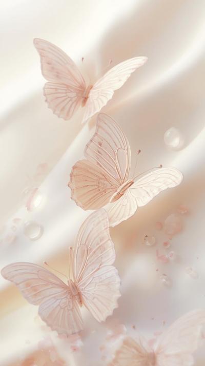 Soft Aesthetic Butterflies On A Cream Pastel Backg