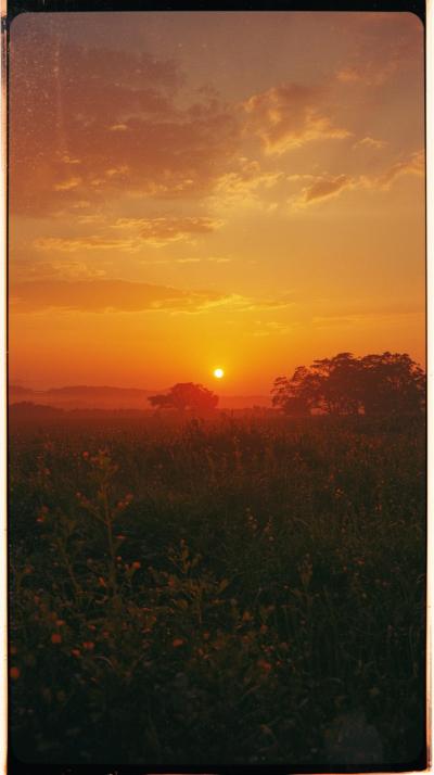 Vintage Film Grain Over Warm Sunset Hues