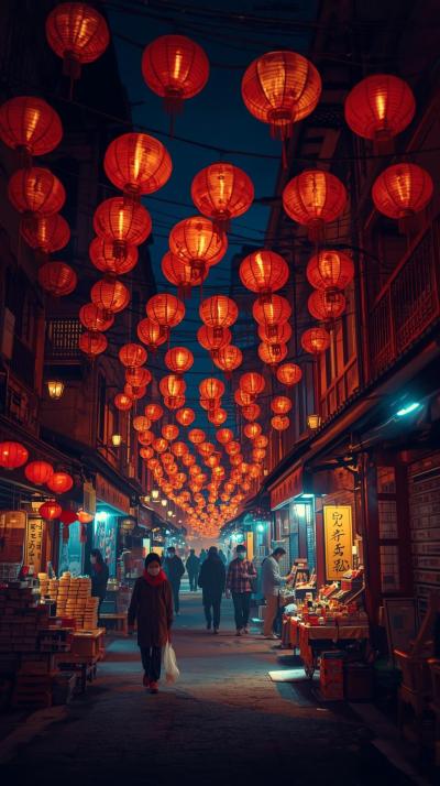 Chinatown Lantern Street Night Wallpaper