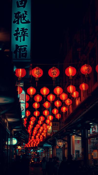 Chinatown Lantern Street Night Wallpaper