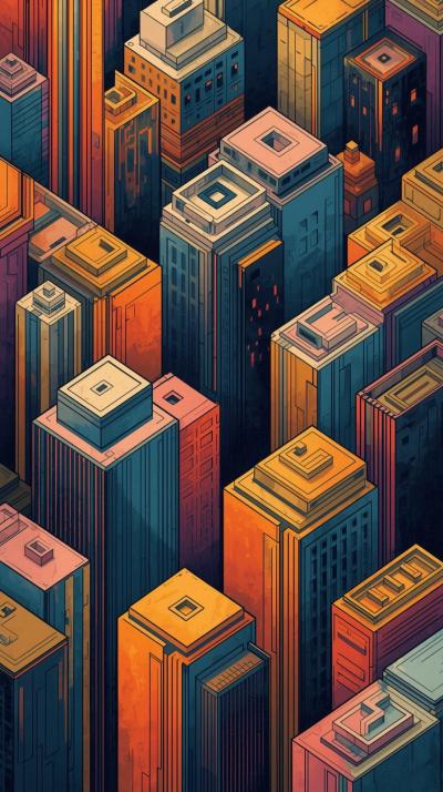 Abstract Geometric Cityscape With Layered Blocks