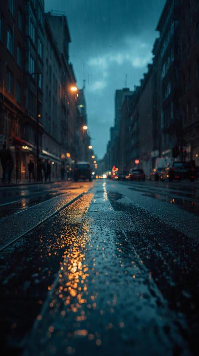 Cinematic Urban Scene With Soft Rain