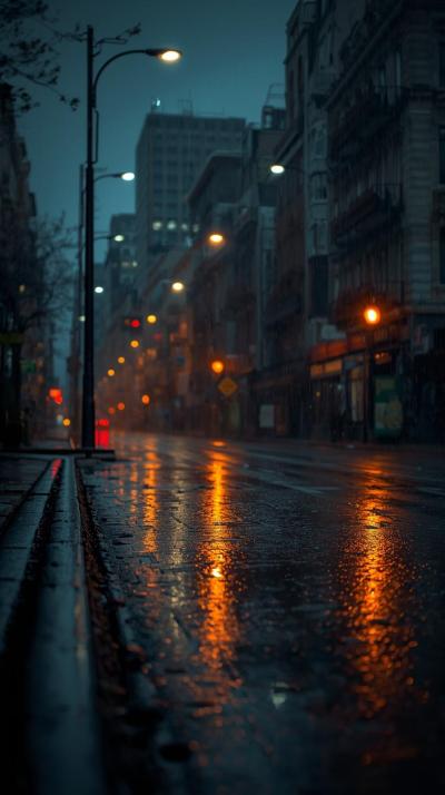 Cinematic Urban Scene With Soft Rain