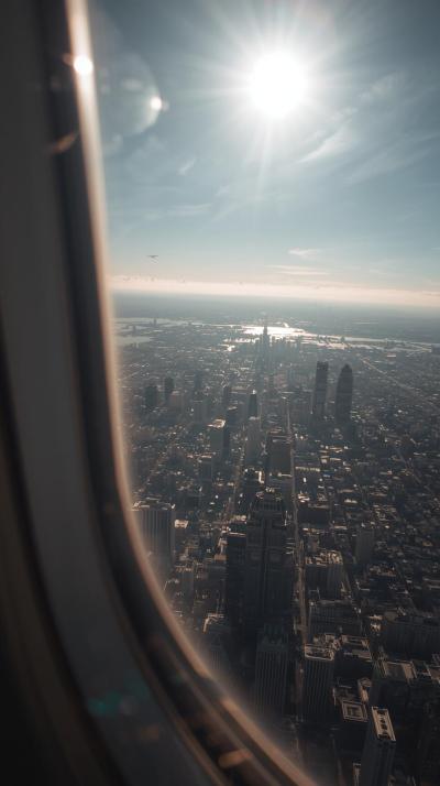 City From Airplane Window View