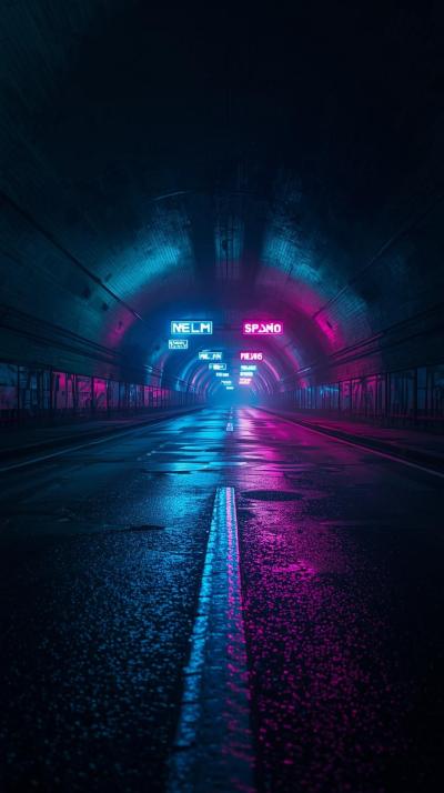 City Tunnels With Neon Lighting