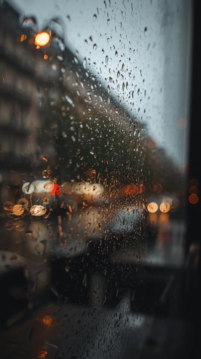 Cozy City Caf Window With Rainy Glass