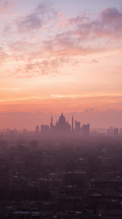 Deserted City At Dawn With Soft Pastel Sky