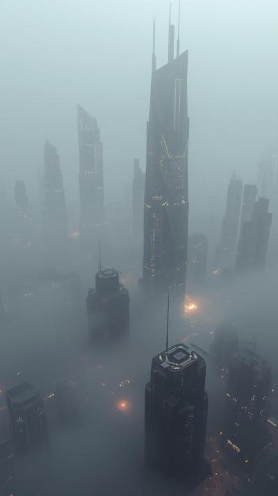 Foggy Morning Over A Modern Mega City