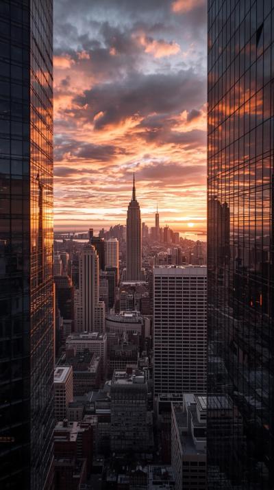 Golden Hour Reflection On Tall Buildings