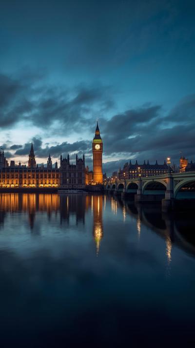London Skyline With Big Ben And River Reflections