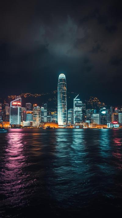 Hong Kong Skyline With Glowing Harbor Reflections