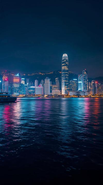 Hong Kong Skyline With Glowing Harbor Reflections