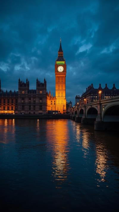 London Skyline With Big Ben And River Reflections