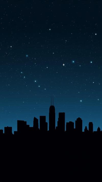 Minimal Dark City Silhouette With Stars